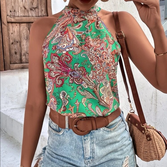 Boho floral paisley print halter top - Picture 2 of 6